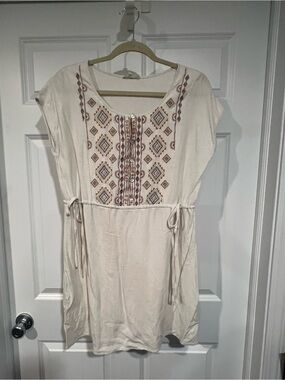 Mystree Cream Embroidered Drawstring Mini Dress